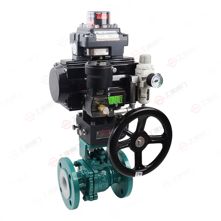 气动带手操衬氟球阀
